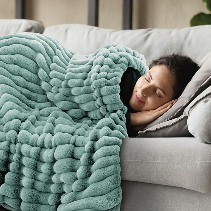INFIIXSO Sherpa Throw Blanket for Couch - Super Soft & Warm Striped Fleece Blanket, Cozy Plush Fluffy Blanket All Season Use (Haze Blue, 50x60 Inches)