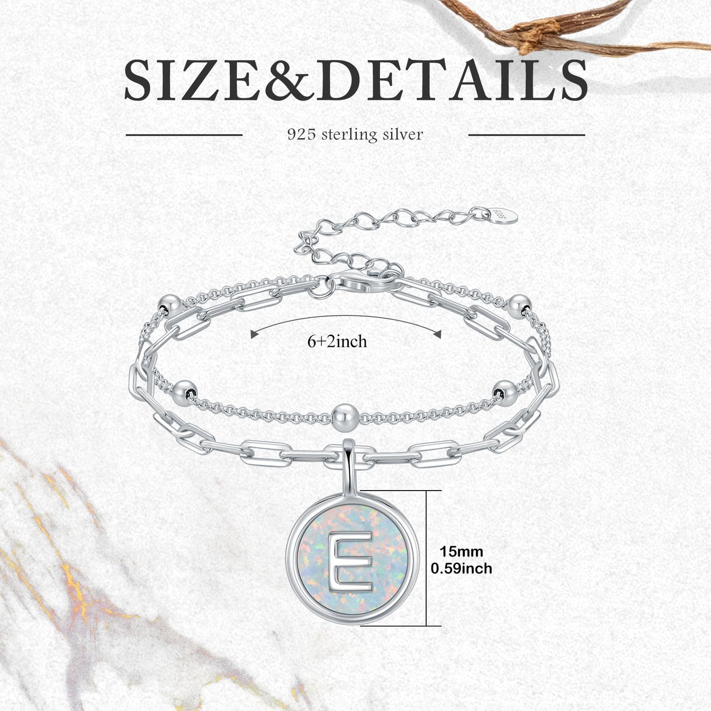 LWQQWL Initial E Bracelet for Women 925 Sterling Silver Layered Initial Bracelet Opal Letter 26 Alphabet Jewelry Christmas Gifts