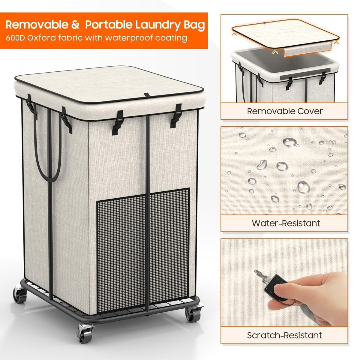 160L Laundry Hamper with Lid & Wheels