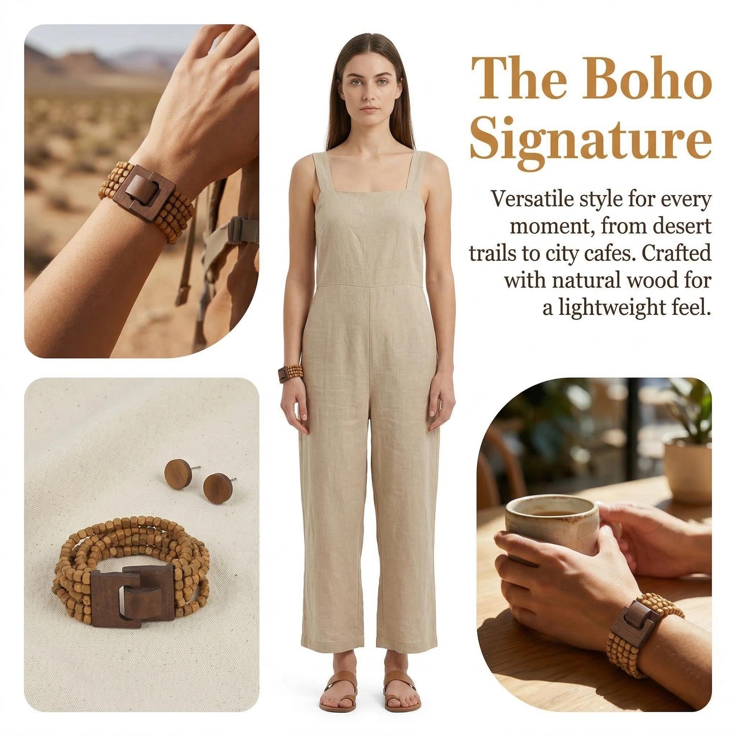 Coiris Boho Bangle Bracelets for Women Wooden Beaded Bracelets Chunky Bohemian Beach Bracelets Jewelry for Women(BR1235-Brown)