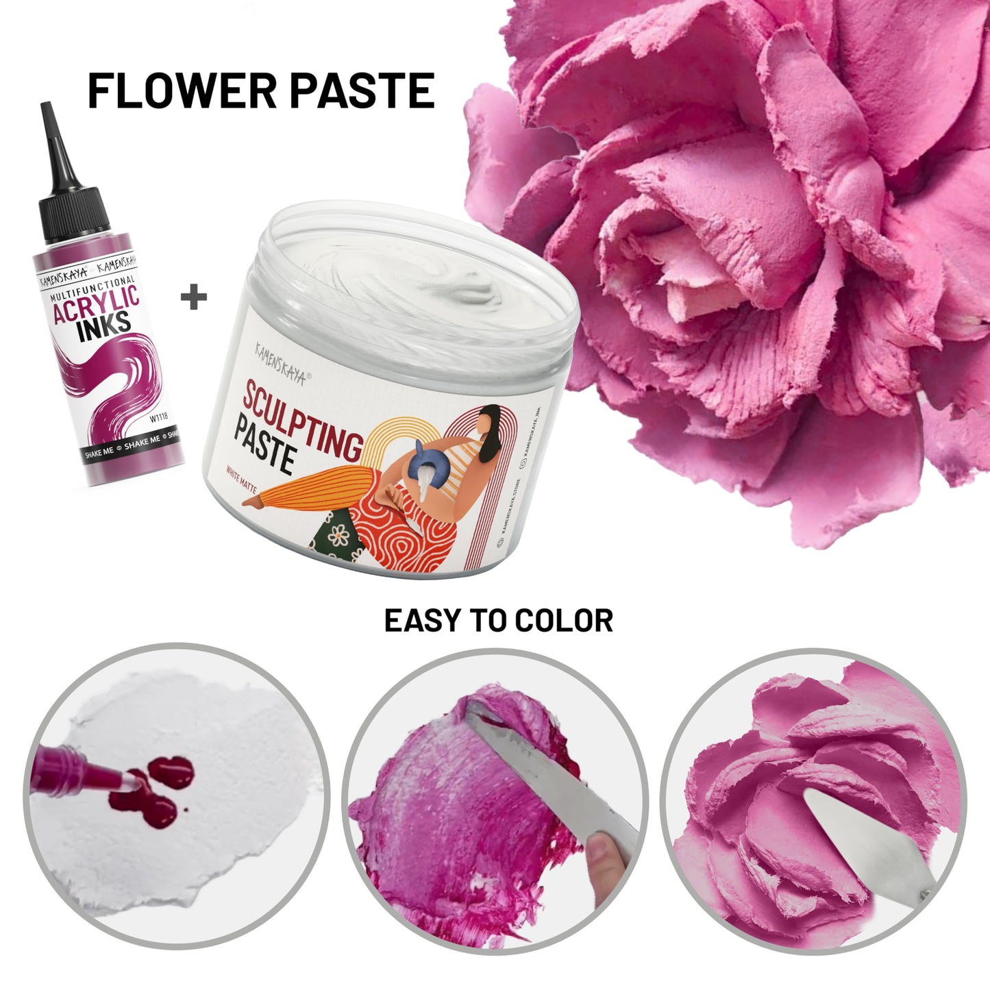 Kamenskaya Sculpture Paste - Paper Paste for Sculpting - White Matte, 500 ml (16.9 fl oz)