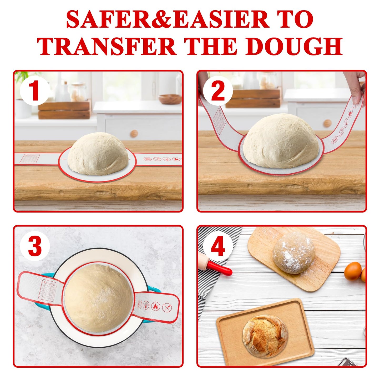 Silicone Bread Sling for Dutch Oven Baking Mat With Extra Long Handles Sourdough Bread Baking Supplies Non-Stick Silicone Mat Reusable Heat Resistant Food Grade Cooking Sheets Liners 2 PCS