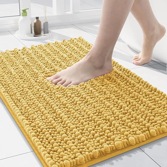 Arotive Luxury Chenille Bathroom Rug Mat, Extra Soft Thick Absorbent Shaggy Bath Rugs, Non-Slip Machine Wash Dry, Plush Bath Mats for Bathroom, Shower and Tub, 30x17, Yellow