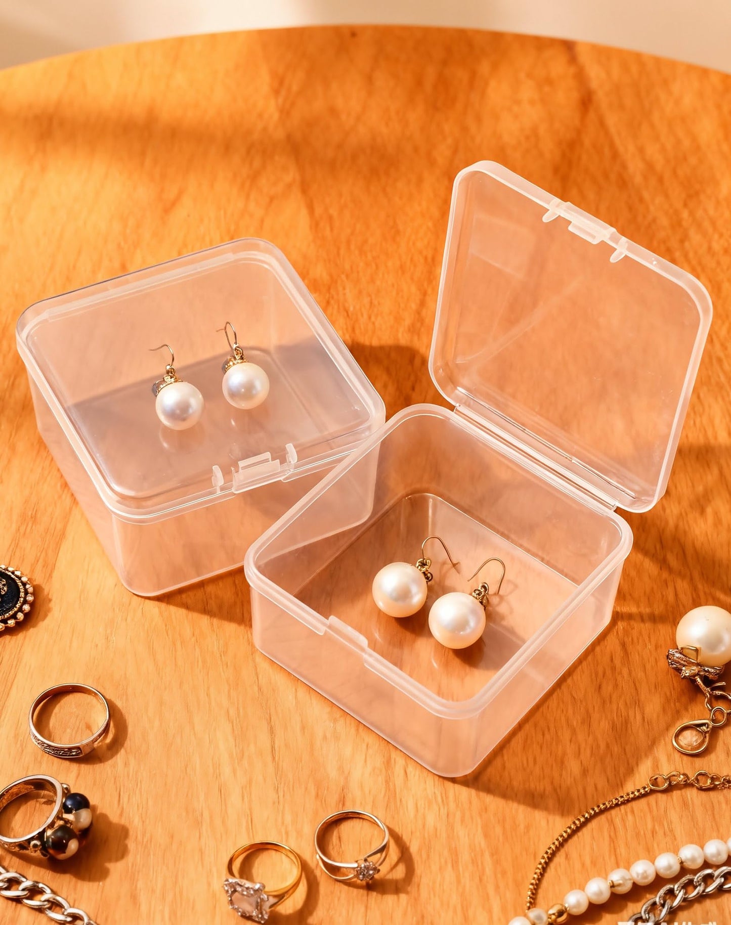 LJY 20-Pack 2.6x2.6x1.4in Clear Plastic Storage Boxes,Square Small Parts Organizer Containers with Lids for Jewelry,Beads,Crafts,Electronics,Stackable PP Plastic Boxes for Home Office Organization