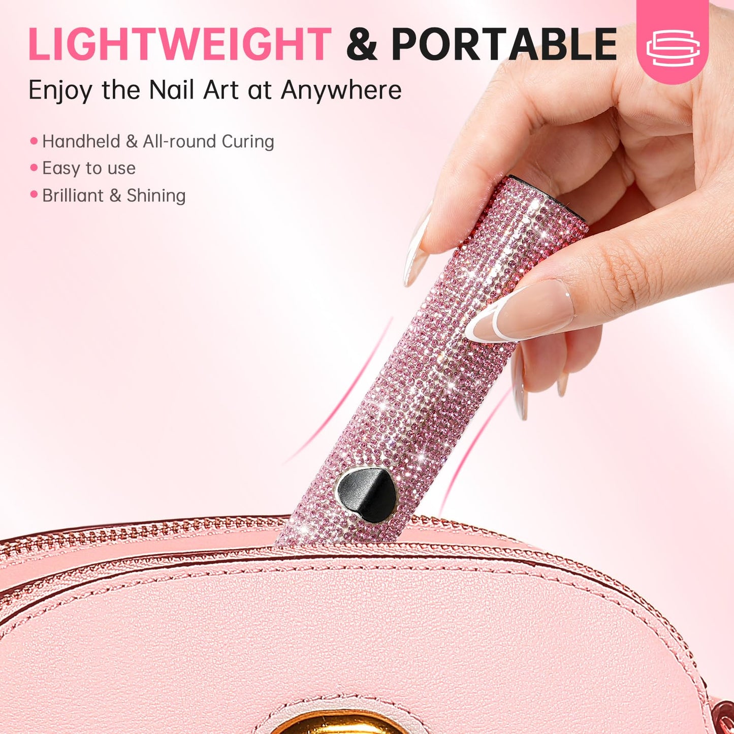 CHRISTINE SHELLY UV Light for Gel Nails, Handheld UV Nail Lamp, Portable LED Nail Lamp, Mini Nail Dryer, USB Nail Light for Fast Curing, Pink