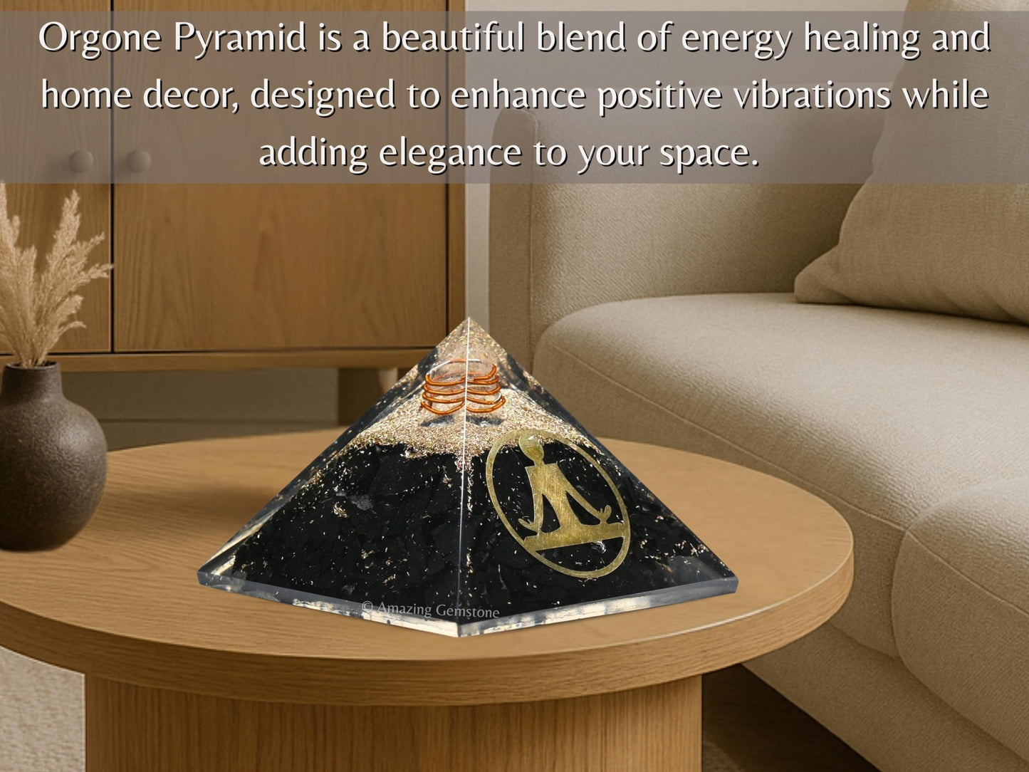 Amazing Gemstone Large Black Tourmaline Orgone Pyramid Crystal, Yoga Buddha Orgonite Pyramid - Positive Energy Healing