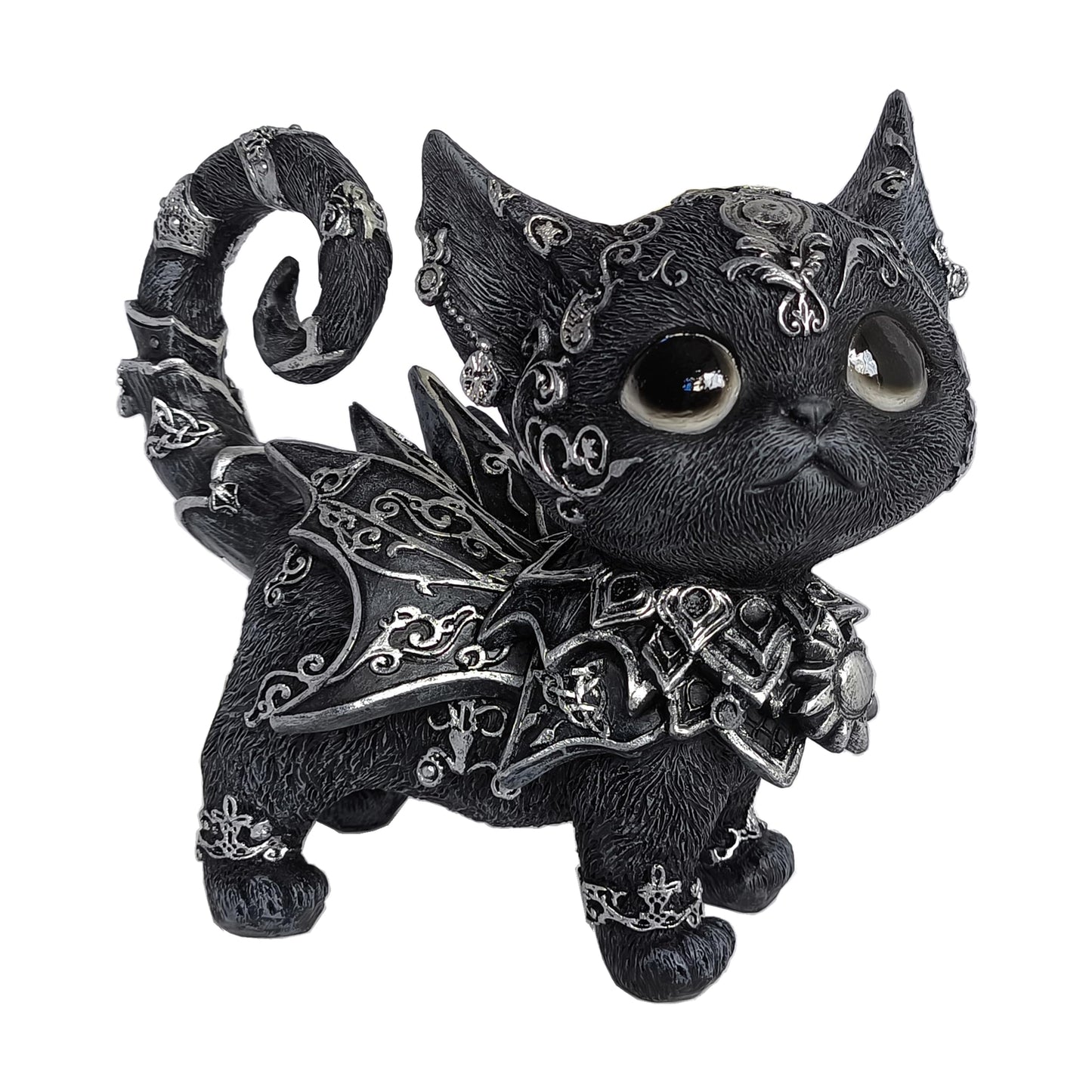 SACOJUCHY Mystical Black Cat Statue Elegant Silver Accented Kitten Sculpture Intricate Gothic Home Decor Enchanting Figurine for Cat Lovers, Witchy Aesthetic, & Unique Gifts