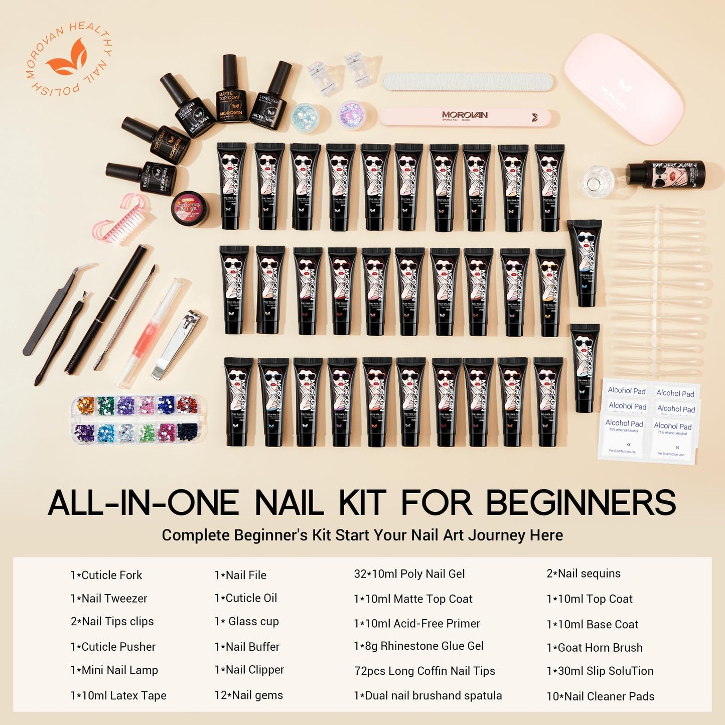 Morovan Poly Gel Nail Kit for Pretty Gift: Extension Gel Nail Kit With Nail Lamp Slip Solution Complete Professional Manicure Tools Everything In One Box DIY Set For Beginners at Home Salon Quality