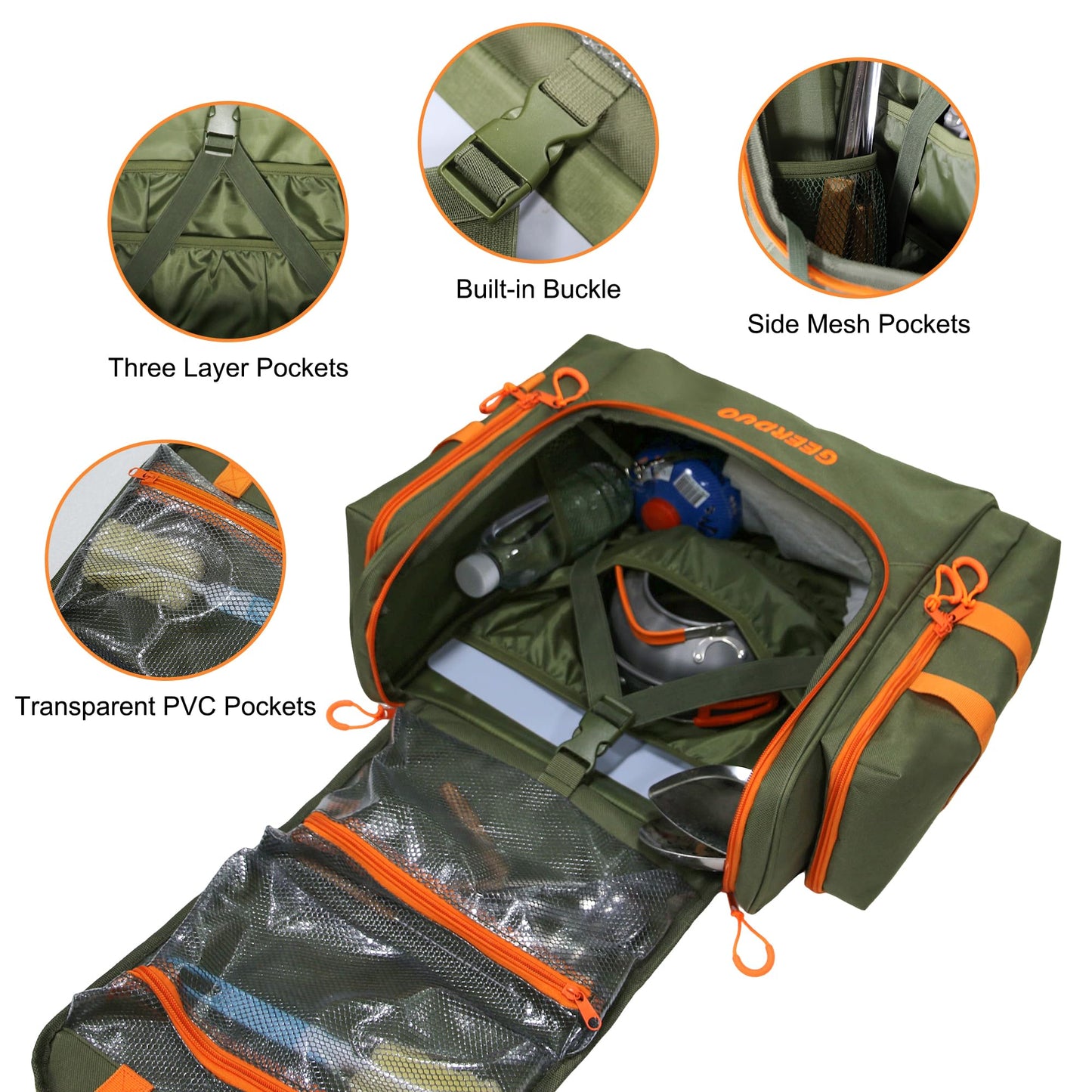 GeerDuo Tactical Camp Kitchen Organizer, Large Camping Utensil Storage Bag with Paper Towel Holder & Multi Pockets, Hanging Outdoor Cookware Organizer for Overlanding