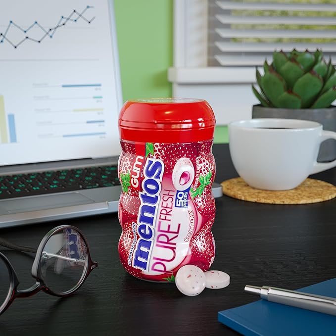 Mentos Pure Fresh Sugar-Free Chewing Gum with Xylitol, Strawberry, 50 Piece Bottle (Bulk Pack of 6)