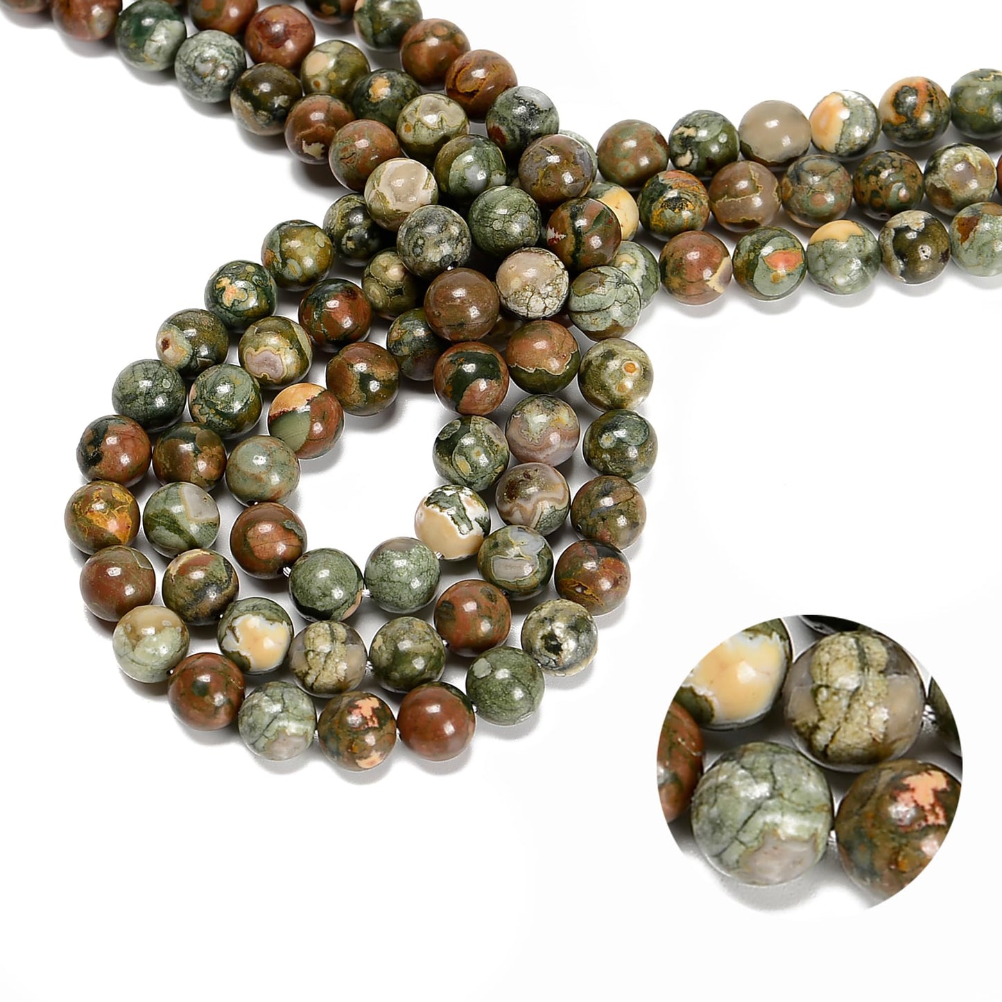 65Pcs 6mm Birdeye Rhyolite Natural Round Loose Real Stone Beads Gemstone Genuine for DIY Hand Made Craft Jewelry Bracelet Earring Necklace String Making Energy Healing Power