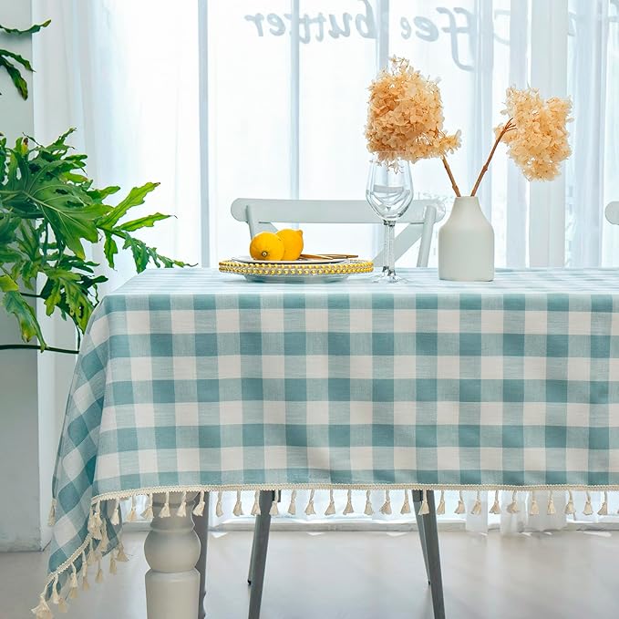 Buffalo Plaid Square Tablecloth-Cotton Blend Gingham Table Cloth for Kitchen Restaurant Farmhouse Spring Summer Holiday Decor (55x55 Inch,Aqua)