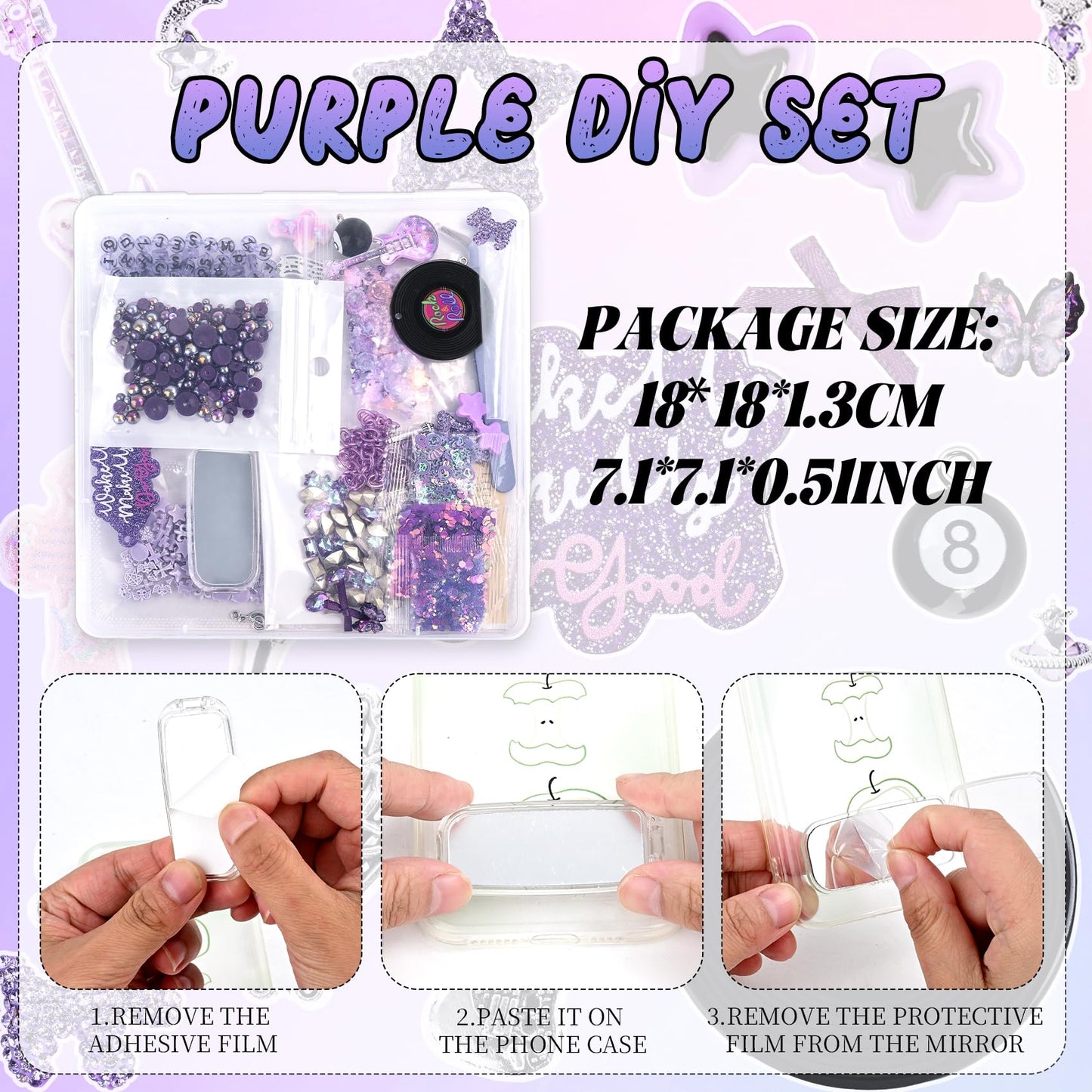 Prdingfy Purple Junk Case Charms Kit - DIY Phone Charms & Nail Art Accessories with 3D Flatback Decorations, Cute Bows & Letter Beads for Customizing Phone Cases, Crafts, Valentine's Day Gifts