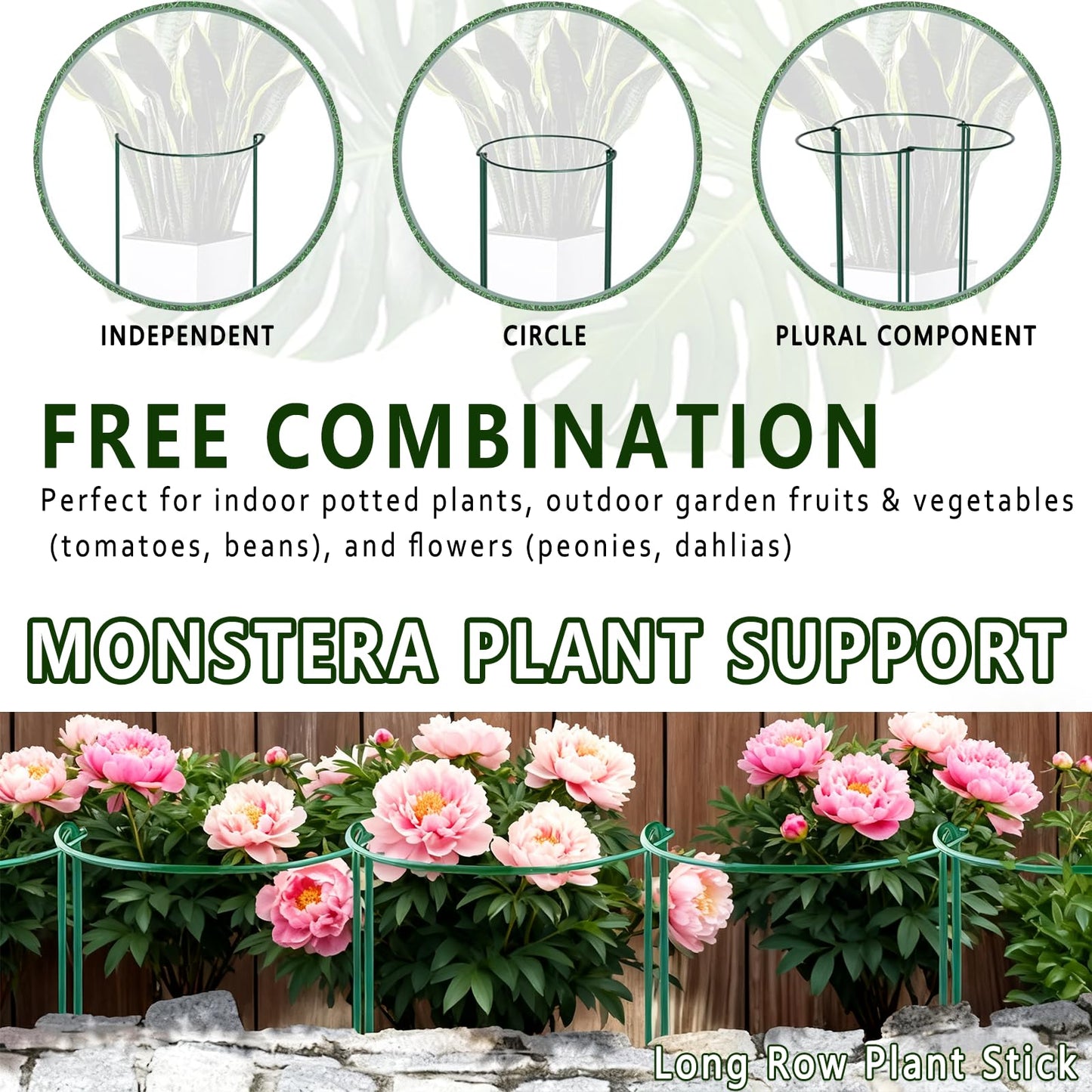 6 Pack Threaded Lock Metal Plant Support Stakes - 25" H Tall Peony Cage, Reusable Detachable Garden Ring for Hydrangea/Rose Bush/Potted Flowers, Indoor Outdoor Heavy Duty (10" W)
