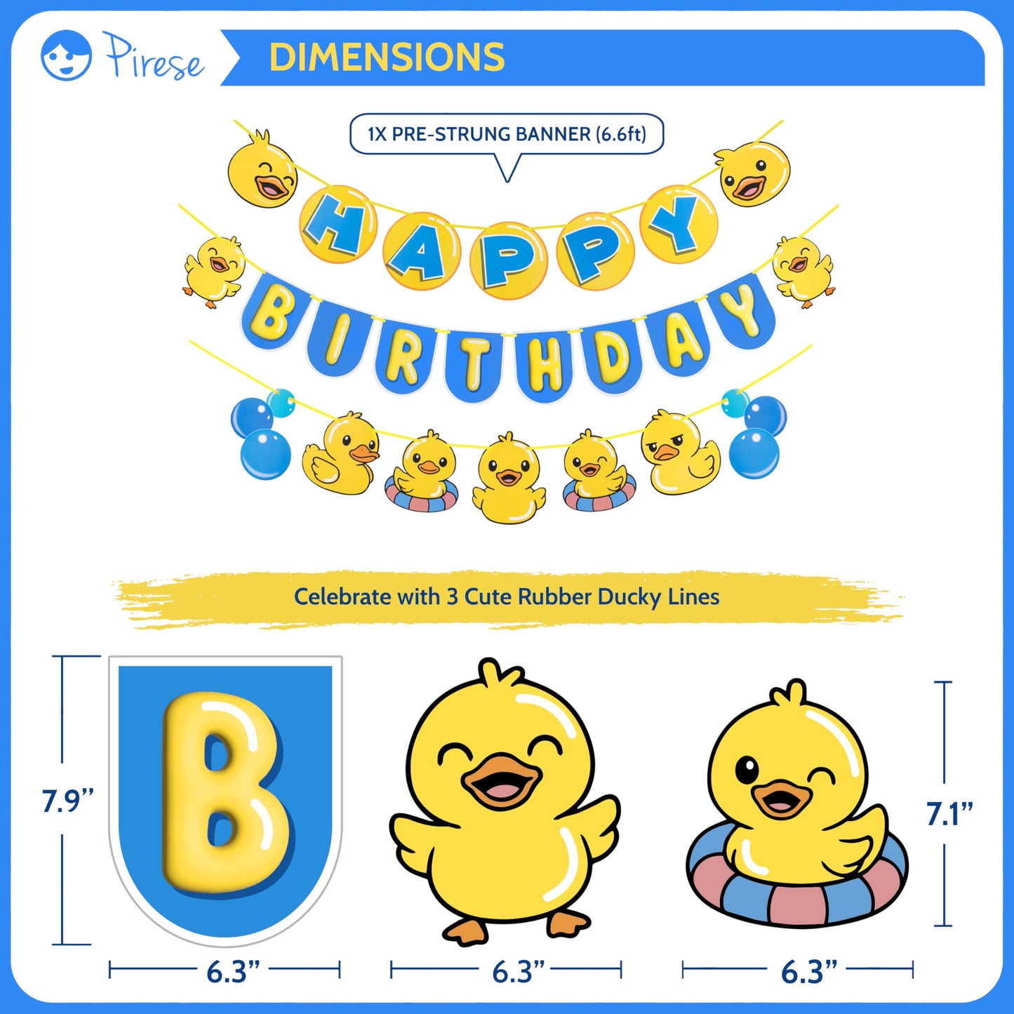 Pirese Rubber Duck Birthday Decorations Kit, Duck Birthday Banner with Balloons, Pre-Strung Duck Party Decorations for Kids, One Lucky Duck Theme
