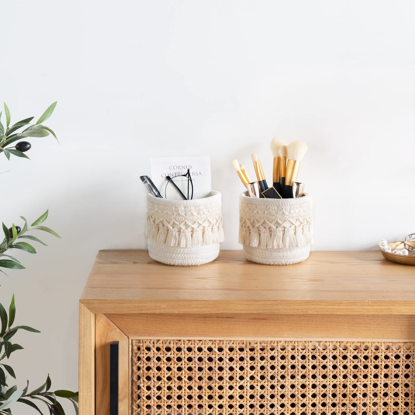 Mkono 3 Pack Macrame Baskets and Key Holder for Wall