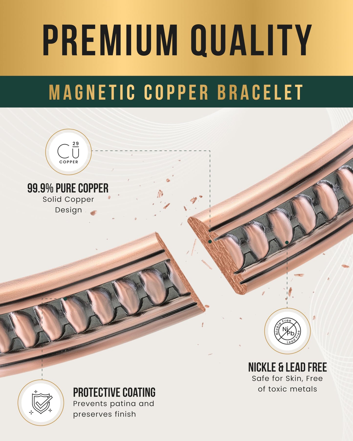 MagnetRX® Magnetic Copper Bracelets for Men – Effective 99.9% Pure Copper Bracelet for Men – Adjustable Copper Magnetic Bracelets (Native)