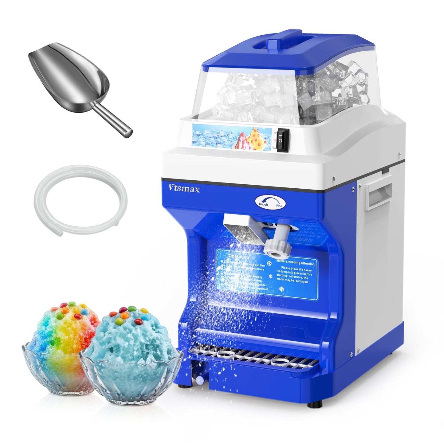 Vtsmax Electric Ice Shaver Machine, 300W Shaved Ice Machine, Thickness Adjustable Snow Cone Maker Machine 661LBs/hr Ice Crusher for Bar Parties Events Snack, Home and Commerical Use Blue(5.8Qt)