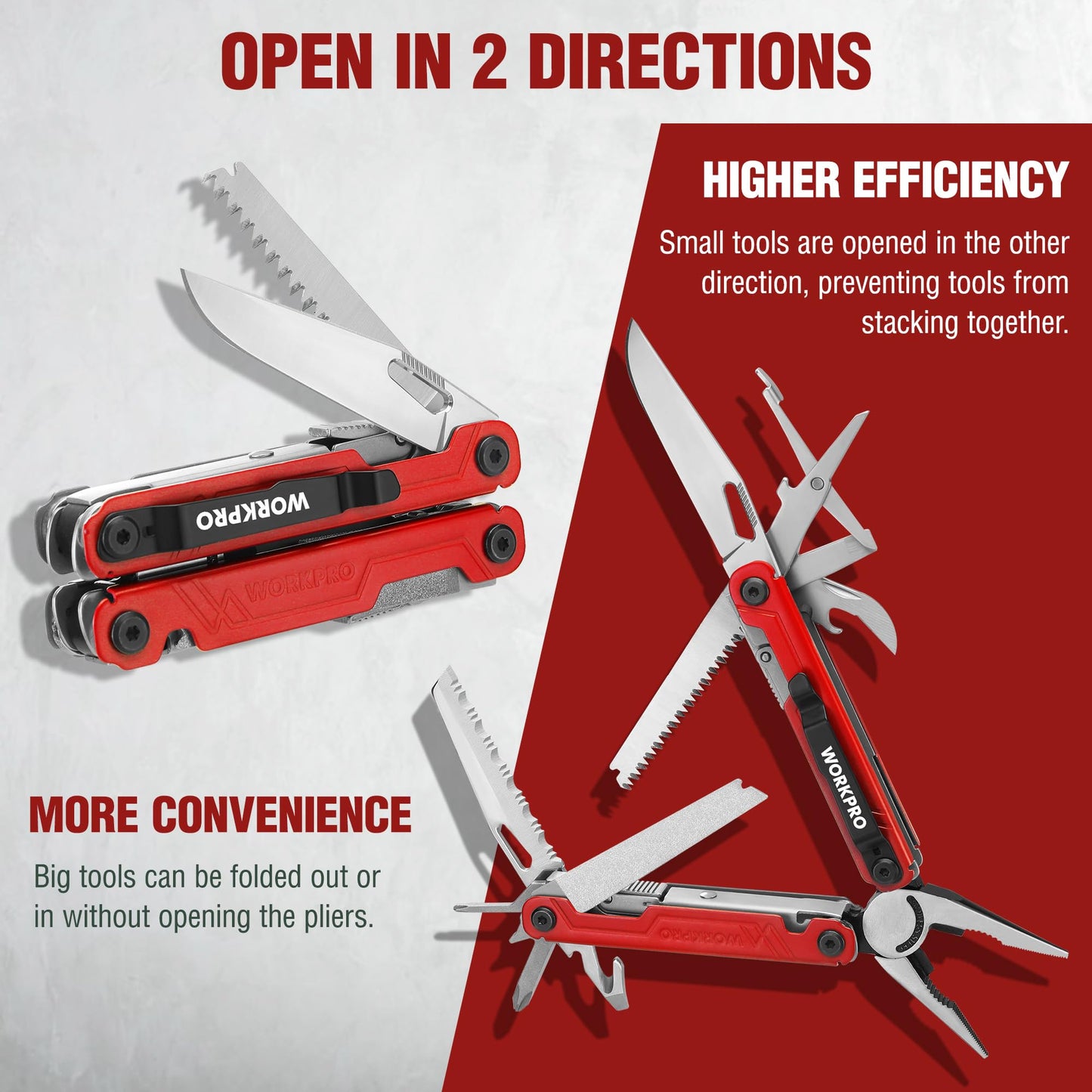 WORKPRO 18-in-1 Multi Tool Pliers, Stainless Steel EDC Multitool with Pocket Knife, 2 Safety Locks, Belt Clip and Oxford Pouch, Multipurpose Utility Multiuse Tool for Outdoor Activities