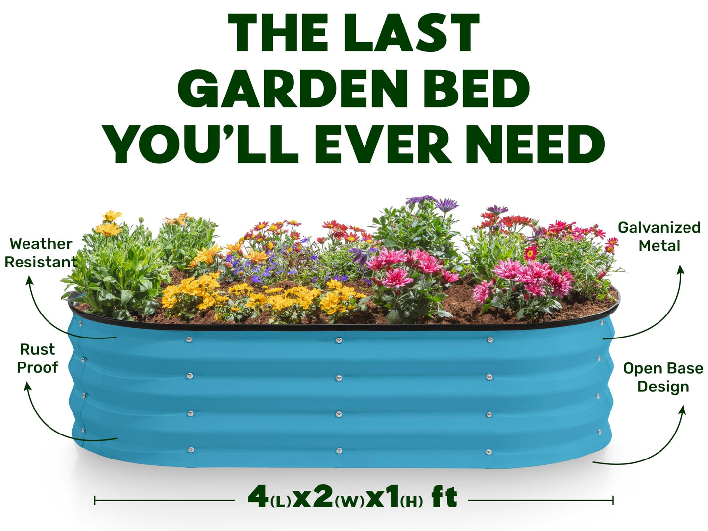 Plant & Plot Galvanized Raised Garden Beds Outdoor // 4×2×1 ft Planter Raised Beds for Gardening, Vegetables, Flowers (Teal) // Large Metal Garden Box