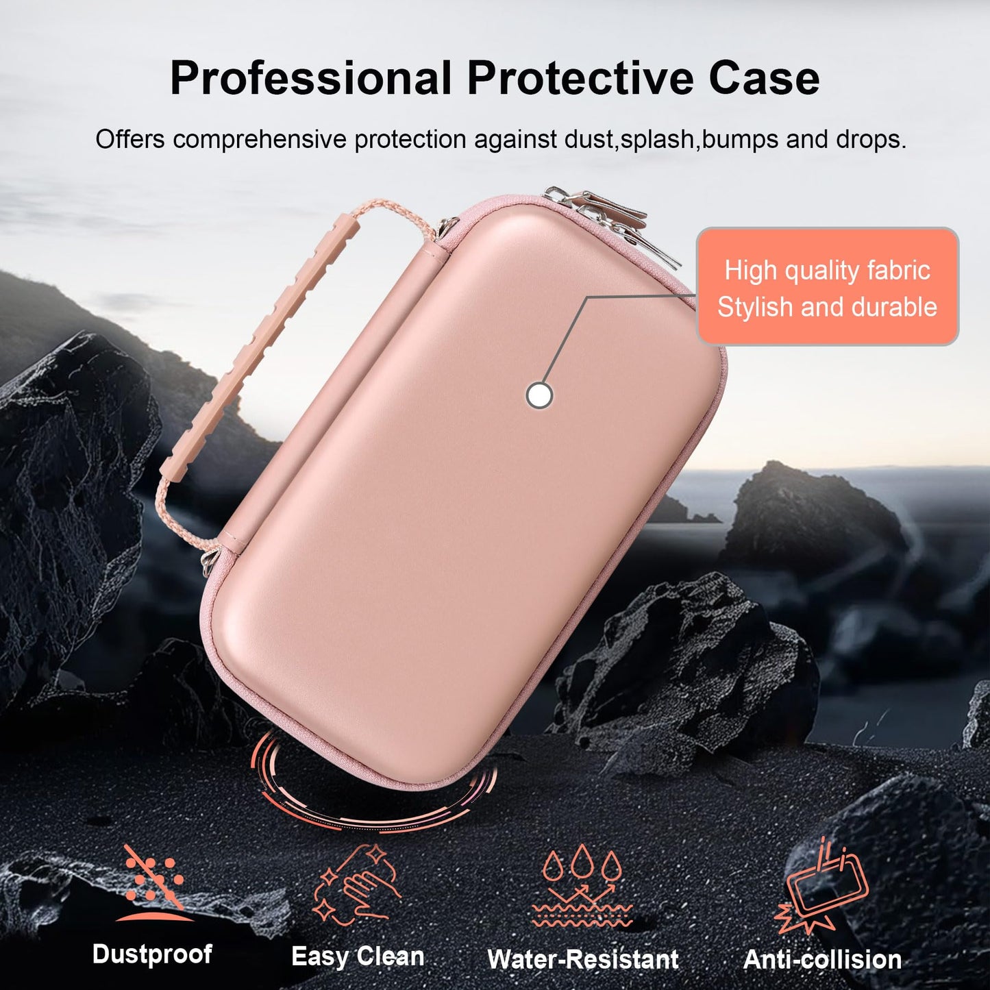 RAIALL Carrying Case for NelkoGlobal M100 Label Maker, NelkoGlobal M100 Inkless Thermal Bluetooth Label Printer Bag, Handheld Barcode Labeler Storage Holder, Pocket Fits Label Paper, Rose Gold