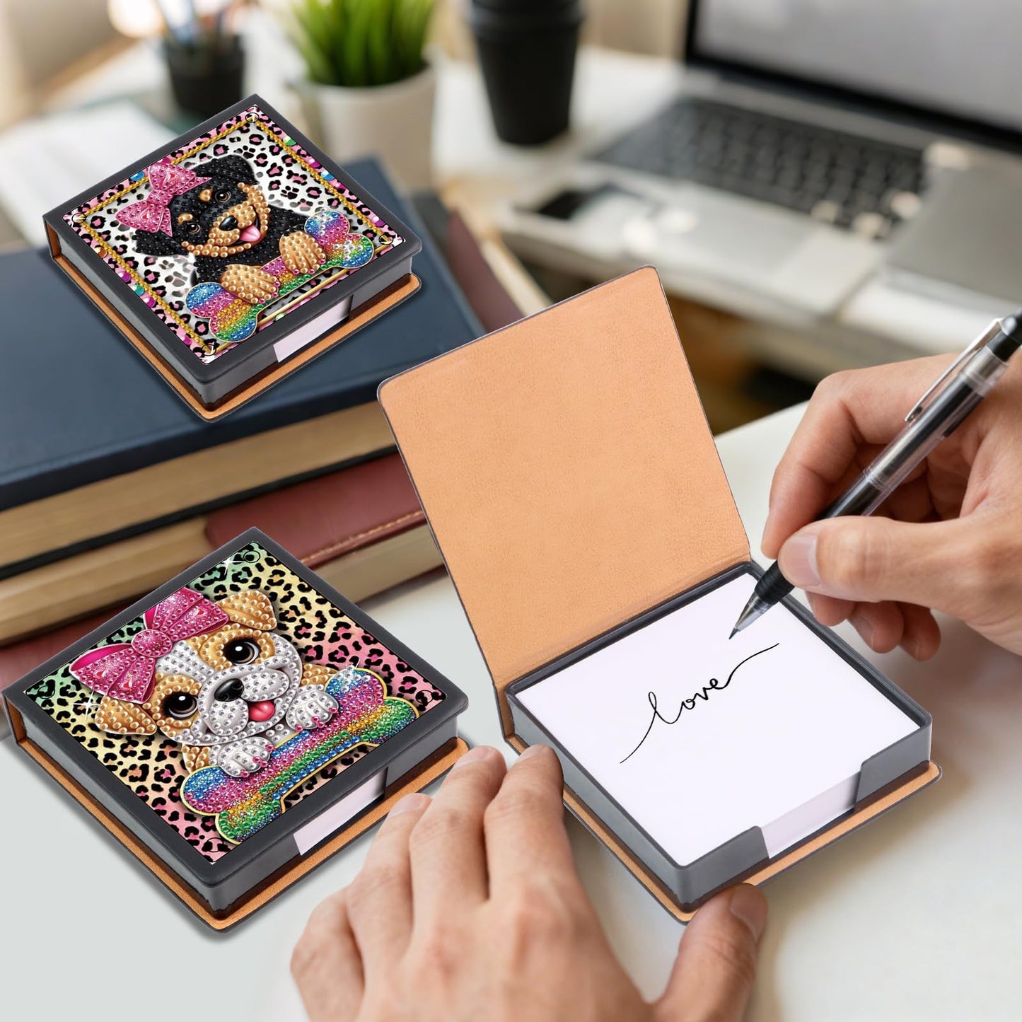 Formeydemi 2 pcs Dog Diamond Painting Kit Note Box,Animal Memo Paper Storage Box Diamond Art,Sticky Note Holder Diamond Art,Diamond Painting Memo Pad For Office Desk. (Animal)