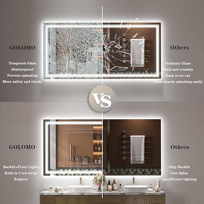 55x30 LED Lighted Bathroom Mirror for Wall, Large Dimmable Vanity Mirror with Lights, Anti-Fog, Shatterpoof, Memory, ETL Listed (Backlit + Front Lit)