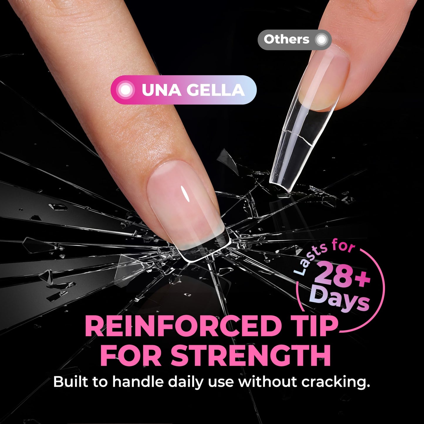 UNA GELLA Short Square Nail Tips 360Pcs, 15 Sizes No Filing Needed Soft Gel Nail Tips Square Short, Clear Full Cover Pre-Buffed Acrylic Nail Extensions, Soak Off False Nails for DIY Salon