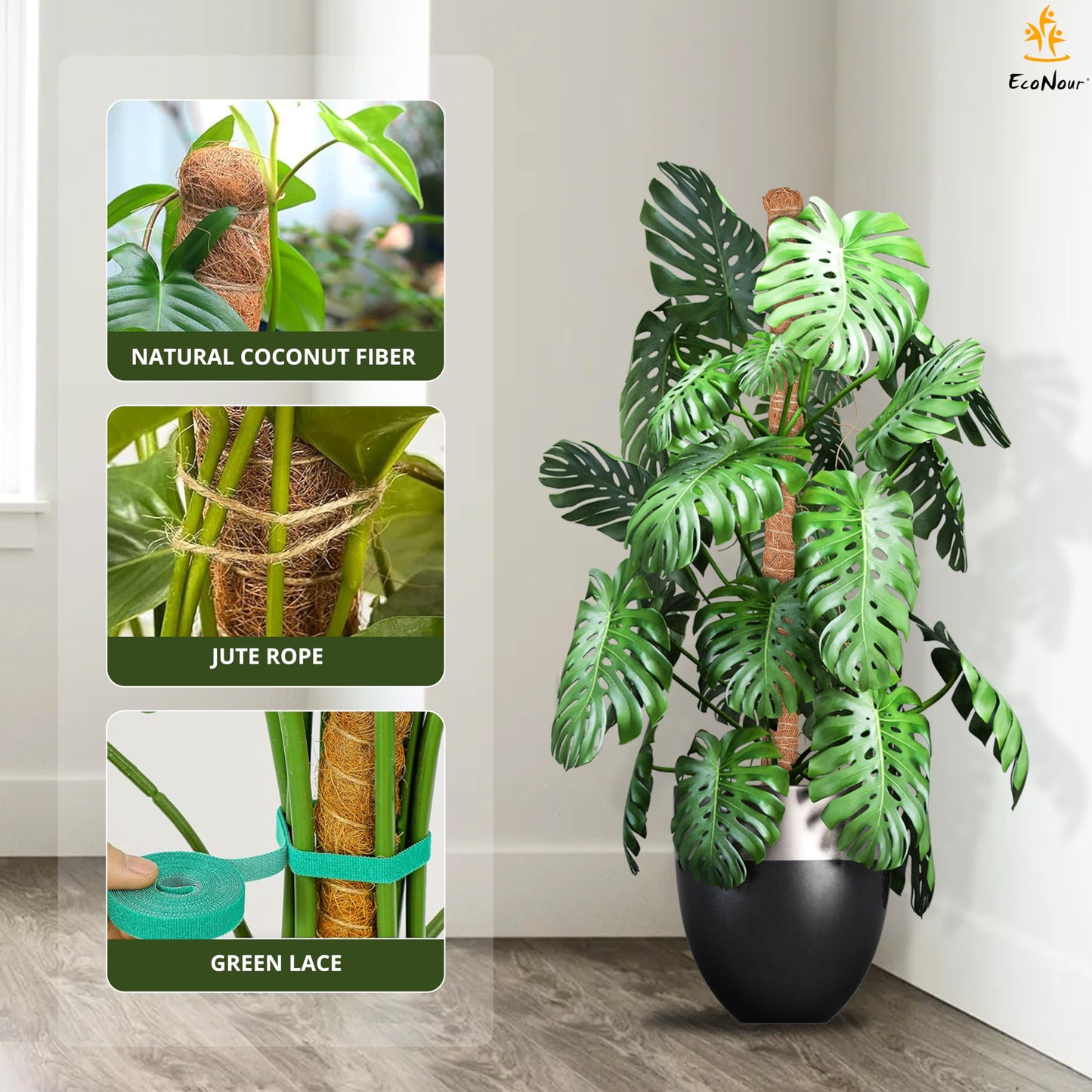 EcoNour Tall Moss Pole for Plants (1-Pack) 48-Inch | Large Monstera Plant Support for Climbing and Growth | Elevate Your Indoor Garden | Tall Plant Support for Indoor Potted Plants to Grow Upwards