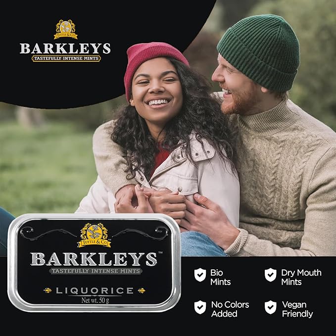 Barkleys Liquorice Breath Mints - Strong Licorice Flavored Cool Mint Candy For Party, After Dinner, Wedding, Every Day Use - Vegan Breath Mints In Reusable Classic Travel Tins, 1 Pack - 50 Count Each