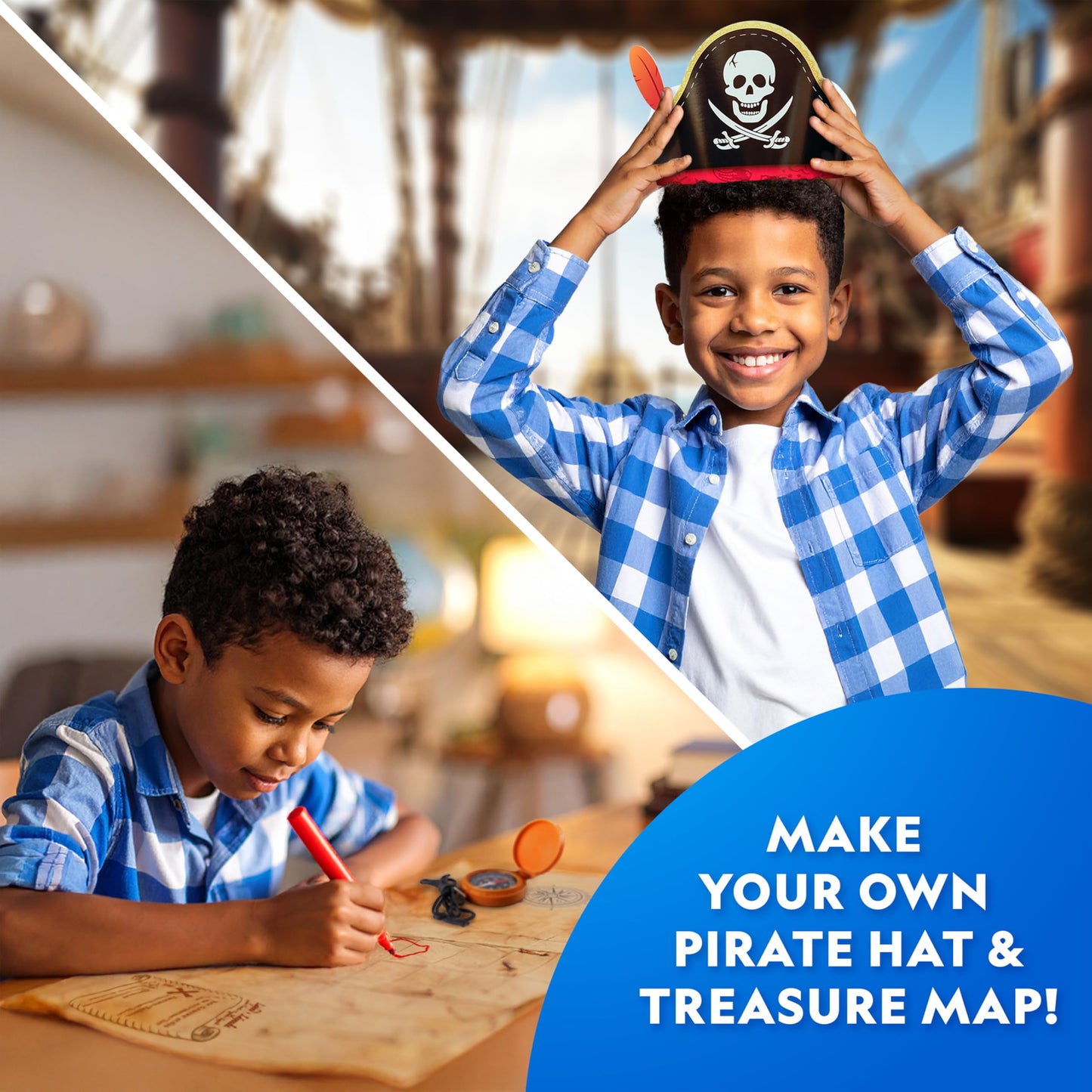 National Geographic Pirate Adventure Activity Kit – Dig for Treasure, Make a Pirate Hat & Map, Includes Spyglass, Compass, Replica Doubloon & Pyrite, STEM Toys, Telescope for Kids