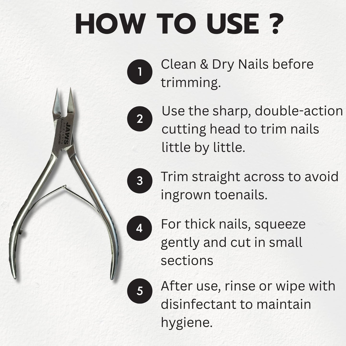 Jaws Podiatry Toe Nail Clippers, Surgical-Grade Stainless Steel, Precision Cutting, Double Action Blades, Compact Design, Silver