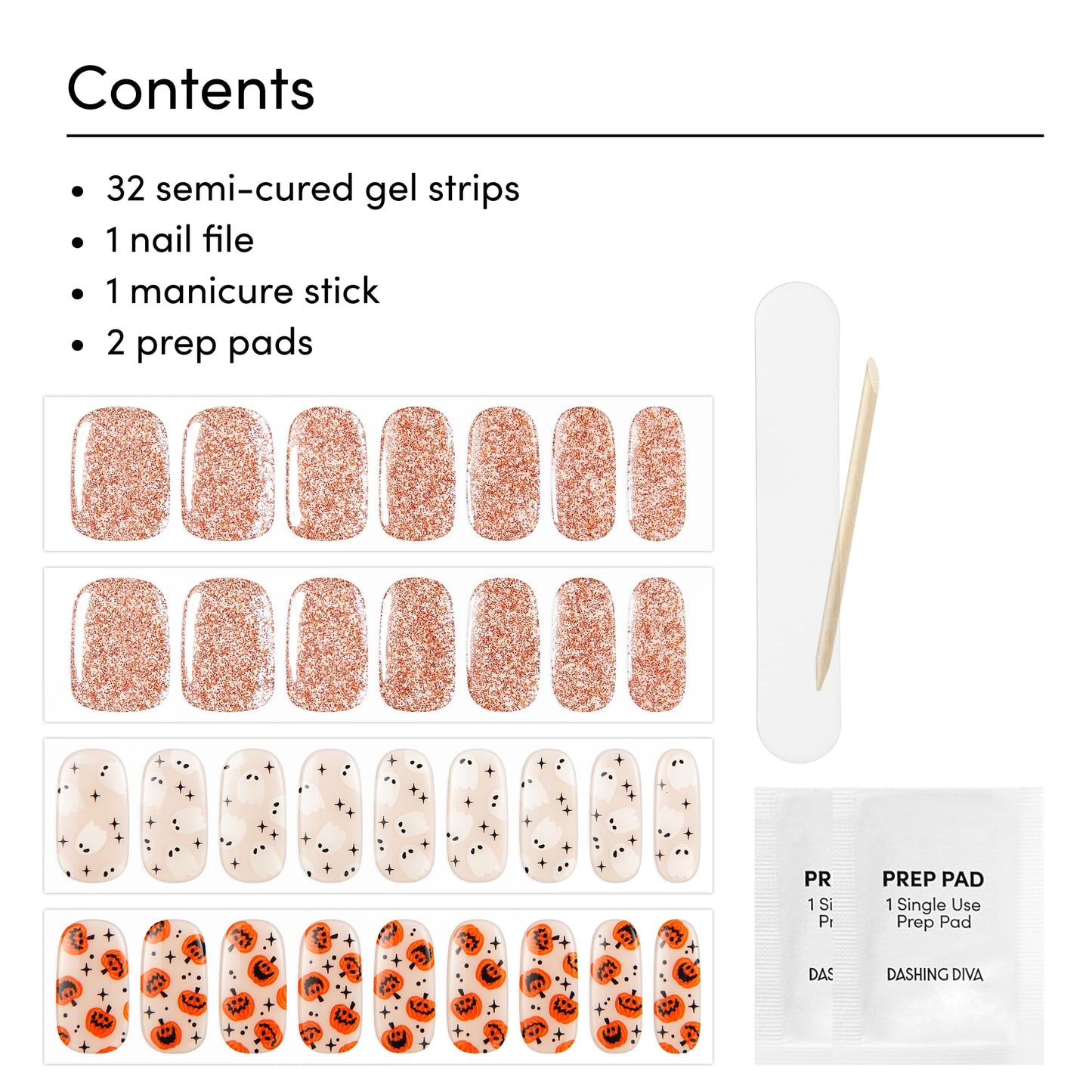 Dashing Diva Glaze Nail Strip Set - Happy Haunting - Long Lasting, Chip Resistant, Semi-Cured Gel Nail Strips - Gel Set - 4-Piece Manicure Kit with 32 Strips