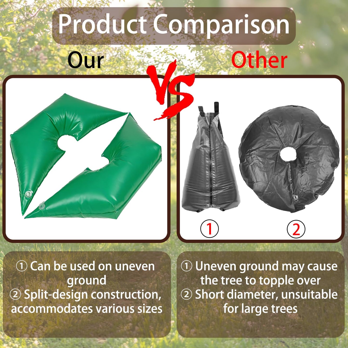 Tree Watering Bag/Ring Slow Release 19 Gallon, Tree Bags for Watering Equipped with Two Low Filling Pipes Deep Root Drip Irrigation Watering for Trees, Plants, and Gardens of All Sizes (1, Green)