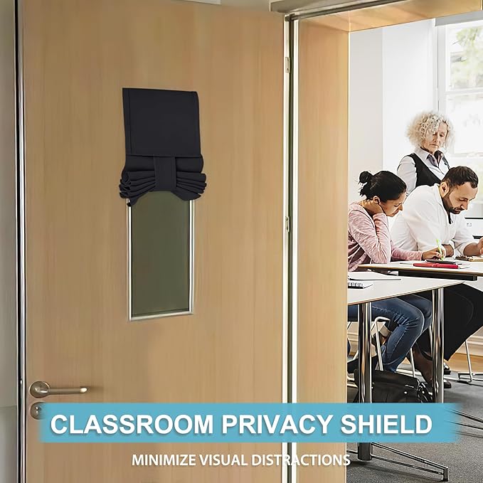 RYB HOME Classroom Door Window Cover, Blackout Shades for Classroom Windows and Doors Cover Lockdown Shades, Room Darkening Design Blocks Views,No Drill Stick on Blinds, W8 x L36, 1 Panel, Black