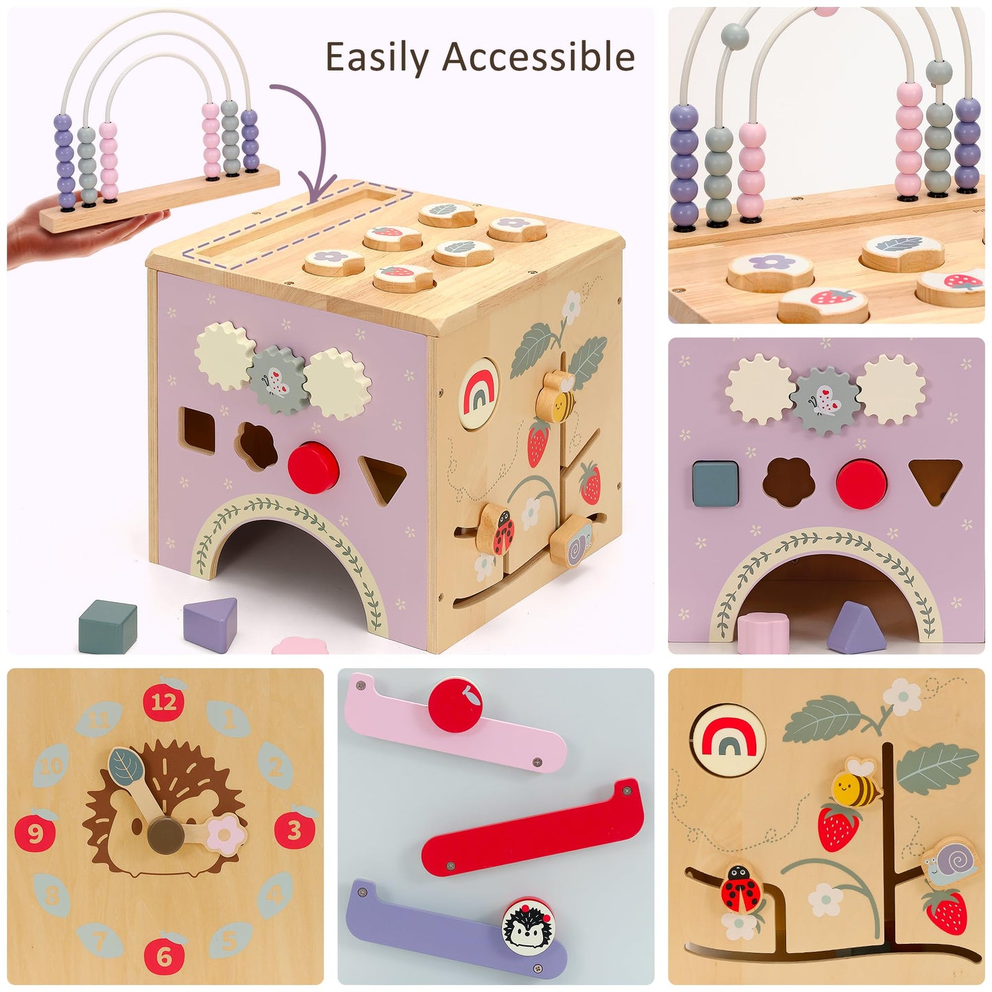 Pillowhale 8-in-1 Wooden Activity Cube for Toddlers 1–3, Montessori Learning Toy with Bead Maze, Shape Sorter, Sliding Tracks & Clock, Educational Play Cube for Baby 12M+