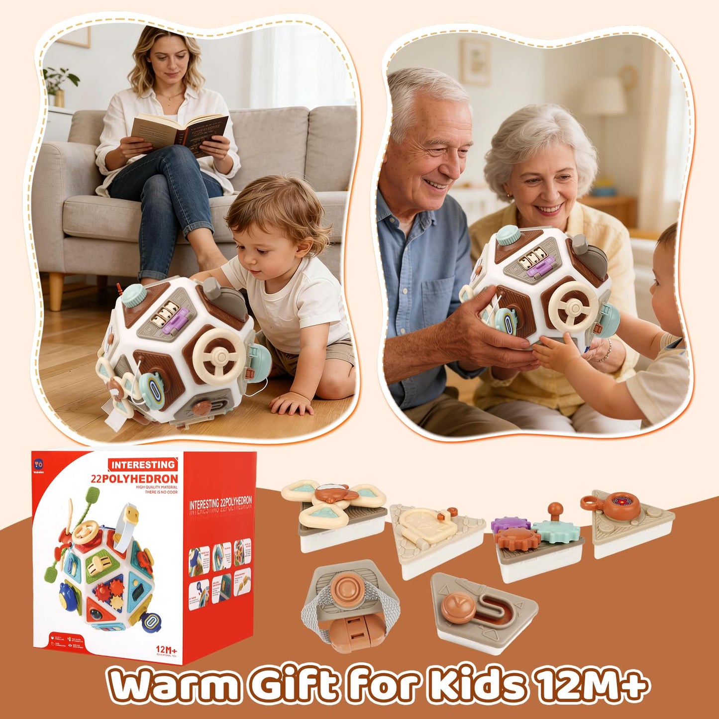 22-in-1 Baby Activity Cube,Montessori Sensory Toy Toddler 1-3, Kid Education Learning Activity Toys, Early Educational Birthday Gift for 1 2 Year Olds Boy Girl (Muticolor)