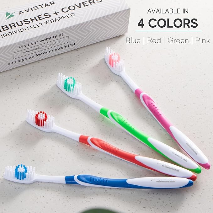 104 Pack Bulk Toothbrushes w/Cover Caps, Individually Wrapped Disposable Travel Toothbrush, Value Size, Long Lasting 3+ Months, Med-Soft Manual Teeth Brush Bristles - Pink