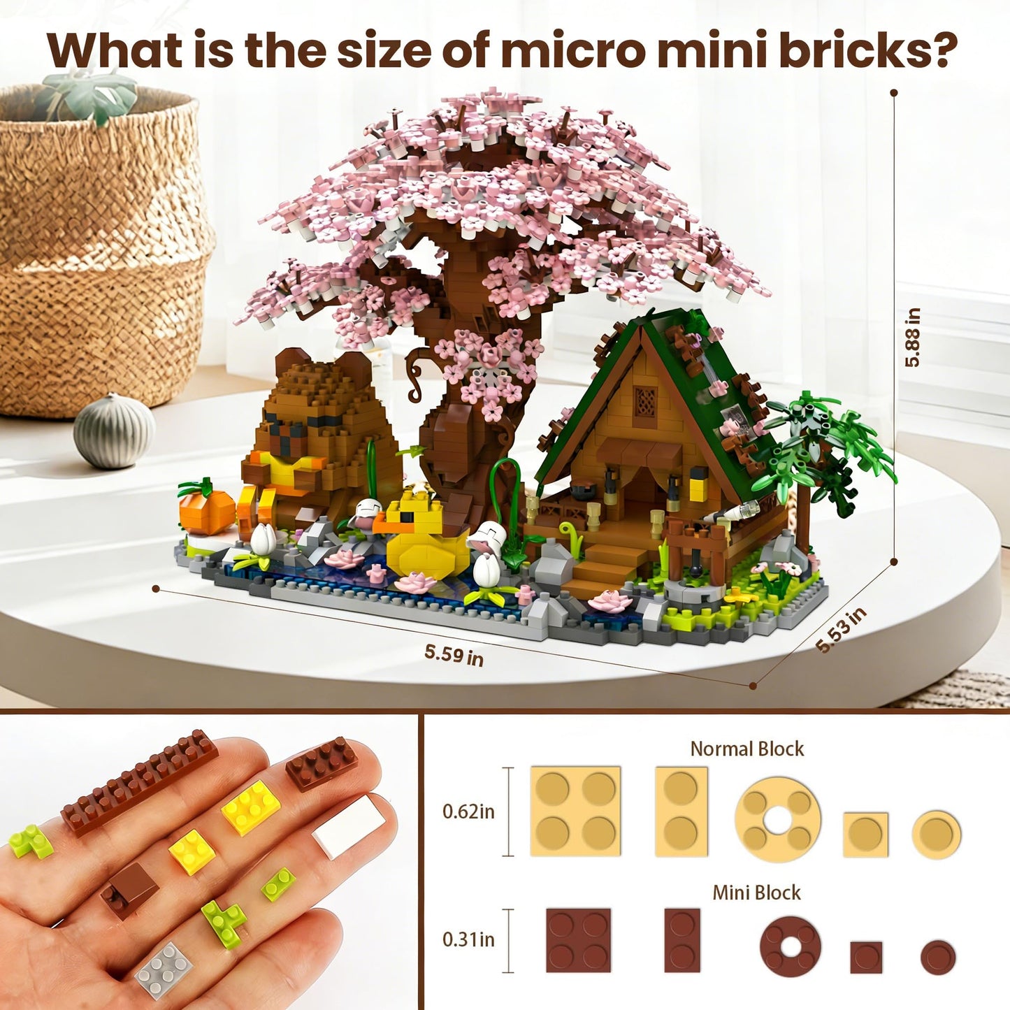 Capybara Cherry Blossom Bonsai Tree House Building Sets for Adults & Kids - 2280PCS Micro Mini Blocks, Artificial Flower for Desk, Office, Home Decor, DIY Arts & Crafts Kits, Ages 8+ Girls & Boys Gift