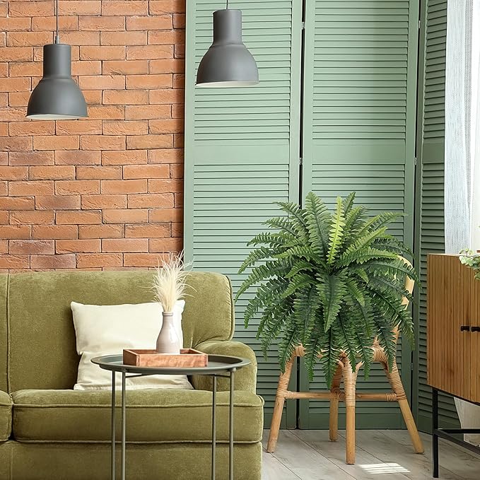 35" Fake Ferns, 4 Large Artificial Bonston Ferns Bushes Plants with 39 Fronds for Outdoors Garden Patio Porch Entrance Low Maintain Home Decor