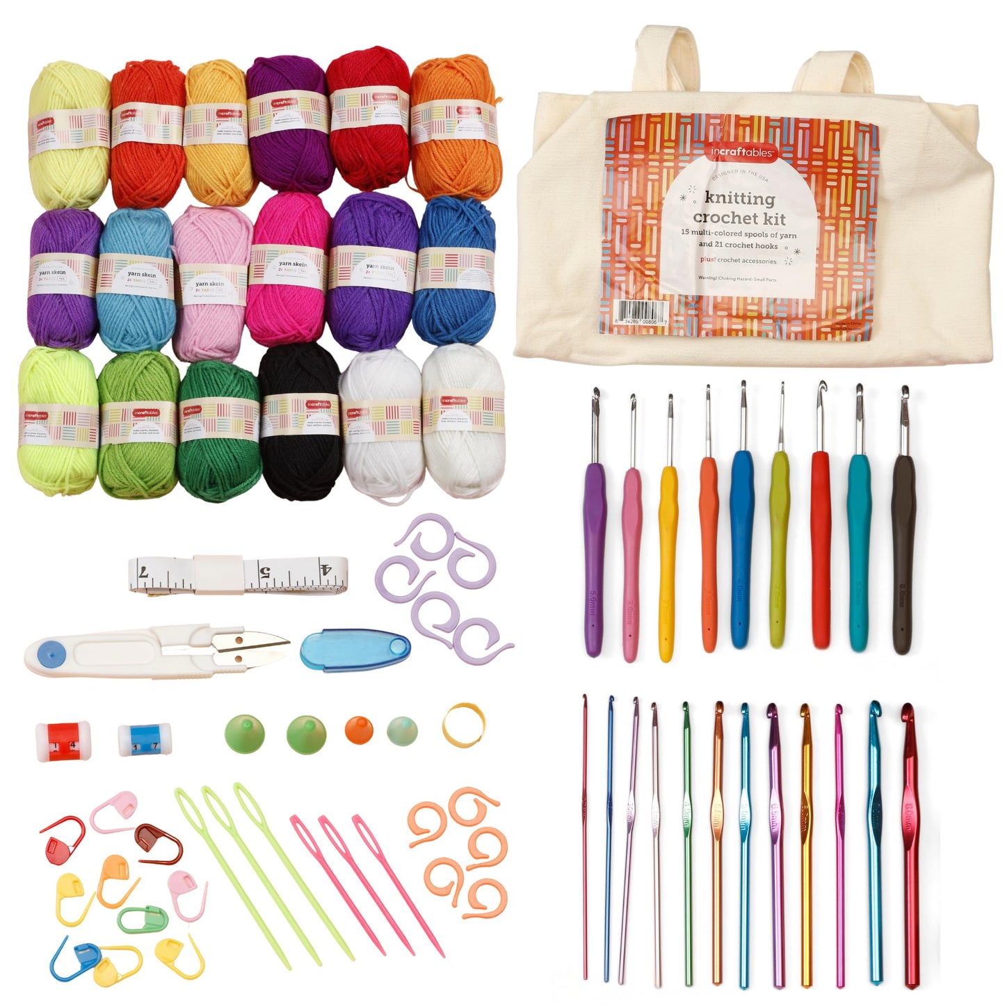 Incraftables Crochet Kit for Beginners – 85 Piece Beginner Crochet Kit for Adults & Kids with Yarn, Hooks, Accessories & Bonus Tote Bag Organizer – Learn to Crochet with Complete Starter Set