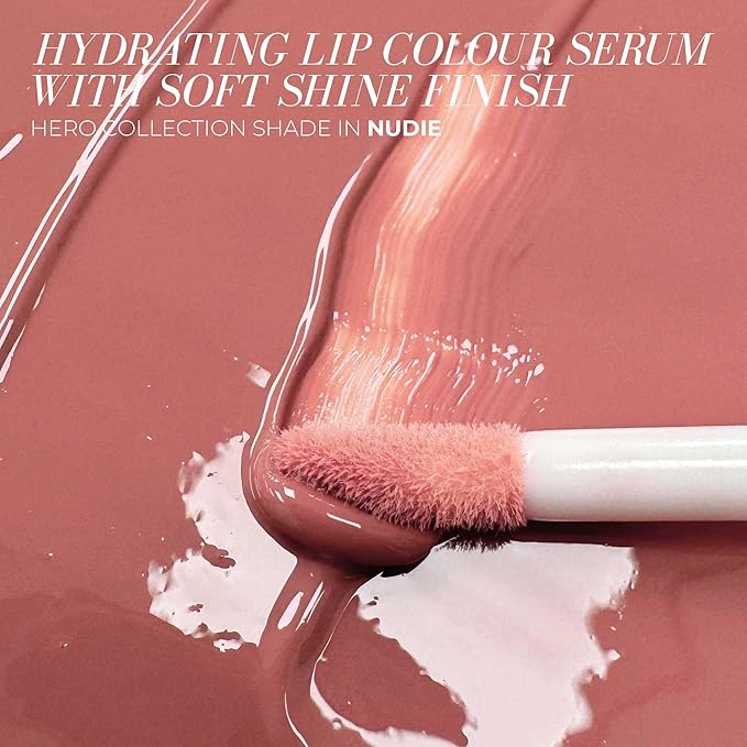 FITGLOW Beauty Lip Colour Serum | Hydrating Lip Gloss | Plumping Anti-Aging Lip Treatment | Natural Shine with Pomegranate Sterols & Collagen | Buildable Color for Dry Chapped Lips | Nudie - 10g