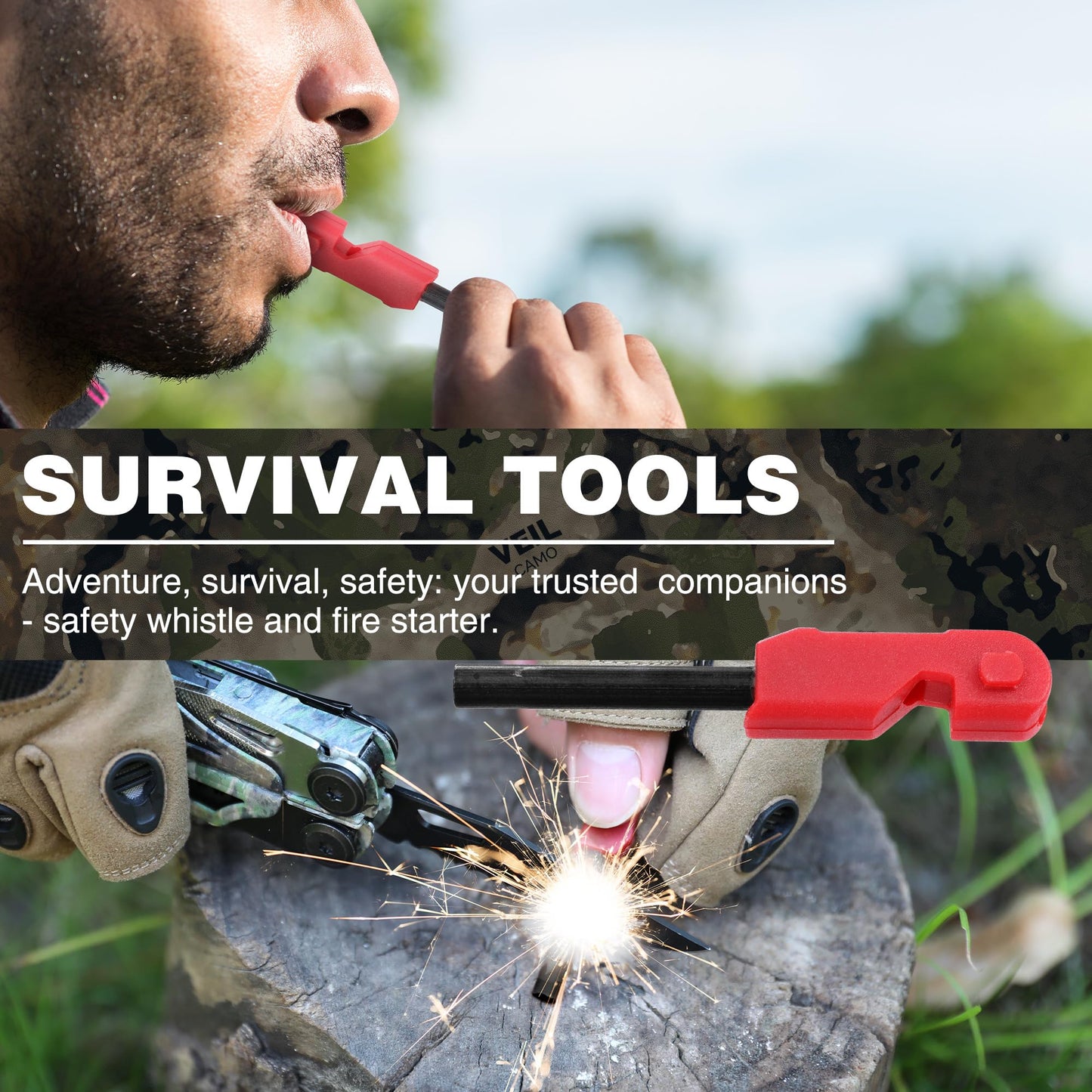 FLISSA Multitool, 18 in 1 Camo Multitool Pliers with Fire Starter, Window Breaker, Whistle, Stainless Steel EDC Gear with Sheath - Perfect for Survival, Simple Repair, Camping