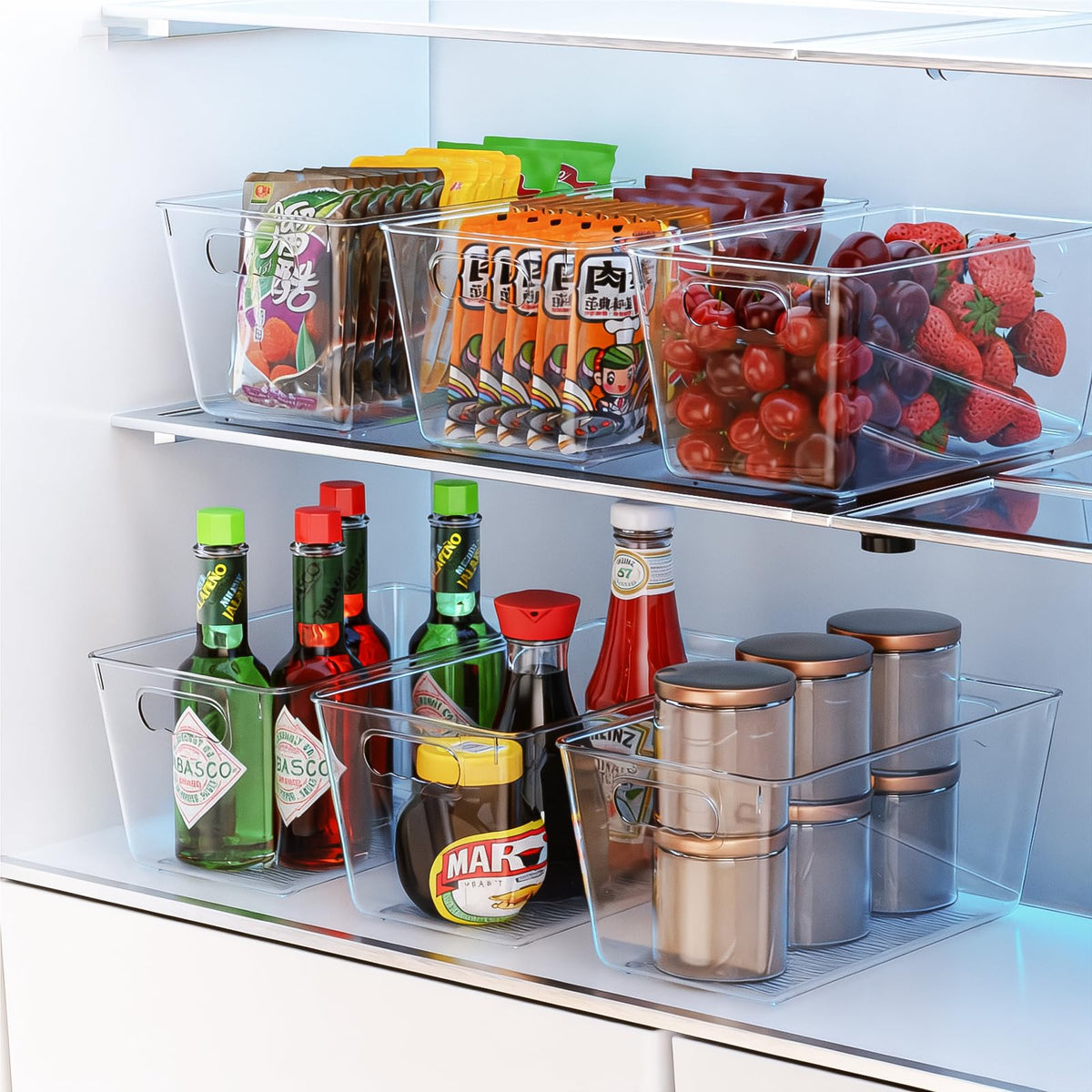 Clear Fridge Organizer Bins with Handles