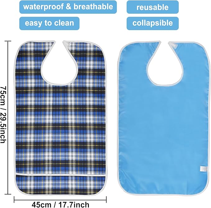 Adult Bibs, Waterproof Bib Clothing Protector with Crumb Catcher, Reusable Dining Bibs for Elderly, Men Women