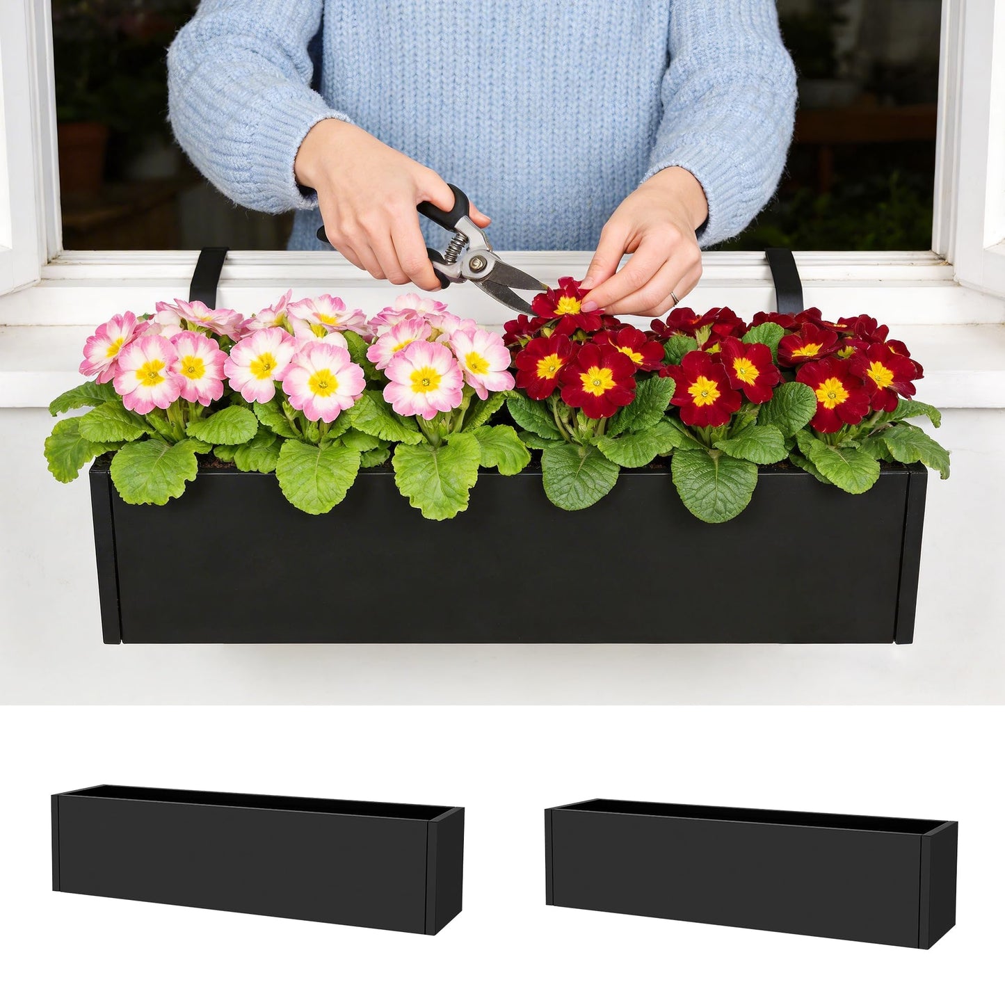 Garvee Metal Rectangular Planter Box 2 Pack, 36" Long Planter with Drainage Holes Hanging Flower Pot - Heavy Duty Window Sill Box Steel Planters for Outdoor/Indoor Plants, Flowers