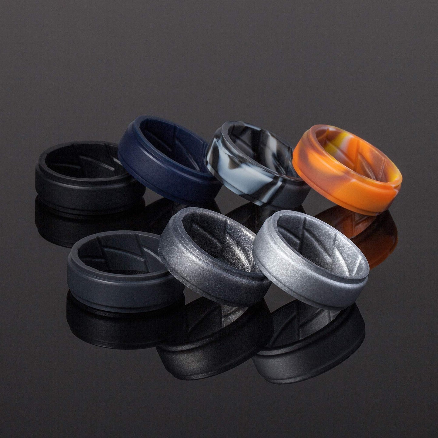 ThunderFit Silicone Wedding Rings for Men Breathable Airflow Inner Grooves, Step Edge Sleek Design Rubber Engagement Bands 8mm Wide 2mm Thick, Variety Multipack 1-7
