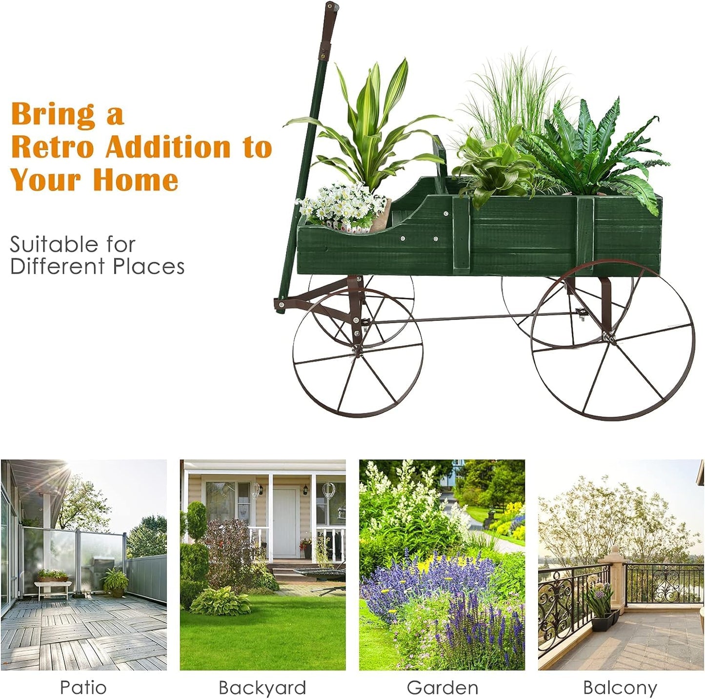 Generic Amish Wagon Decorative Indoor or Outdoor Garden Backyard Planter ,Garden Decor (Green)