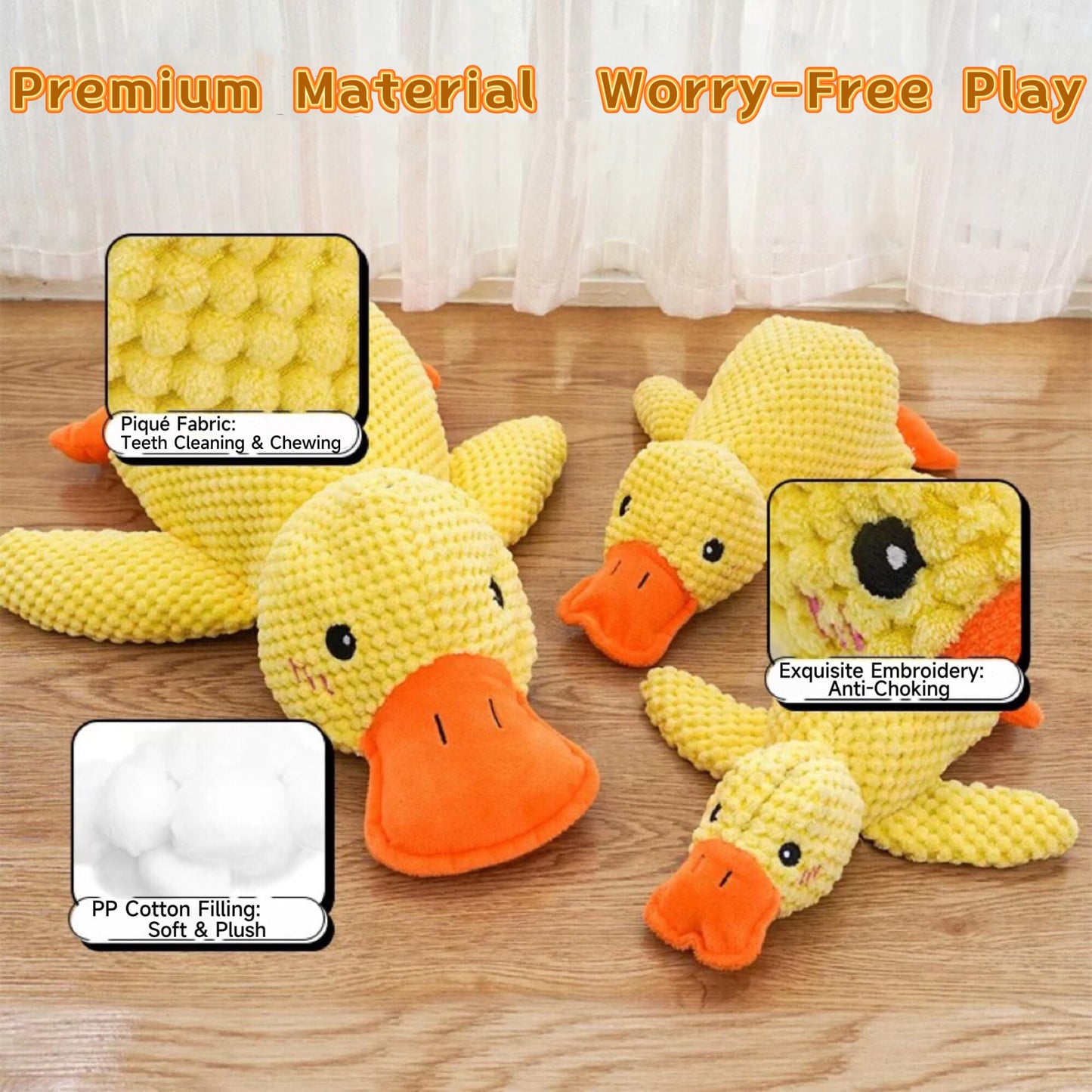 TRAVEYO Squeaky Plush Duck Dog Toys, Yellow Large 17.7-inch Chewable Stuffed Animal with Sound, Interactive Pet Toys（L）