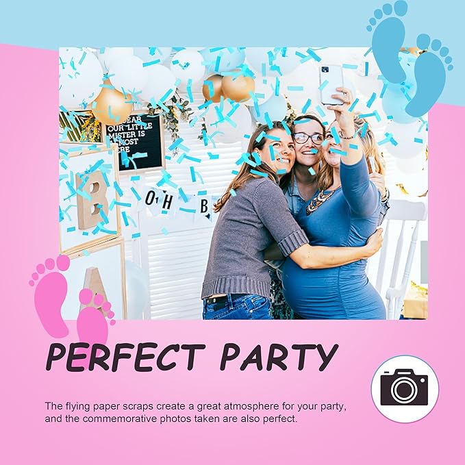 POPUPARTY 4 Pack Gender Reveal Confetti Cannon | 2 Pink & 2 Blue - Biodegradable Confetti Party Supplies Poppers, Ideal for Baby Boy or Girl Gender Reveal Decoration